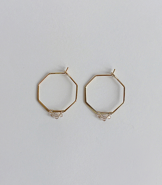 六邊形天然石圈圈耳環